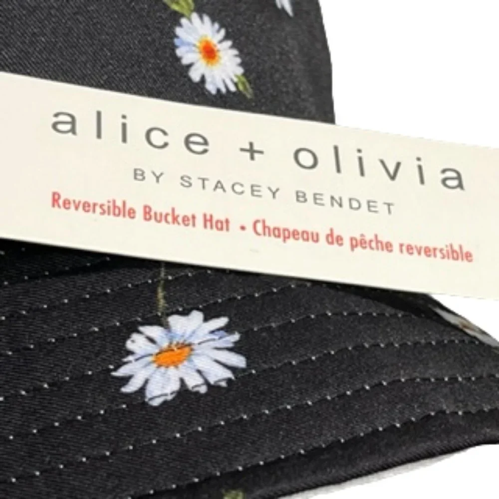 ALICE + OLIVIA Reversible Bucket Hat: Black with Daisy Print And Solid White NWT - Picture 4 of 11